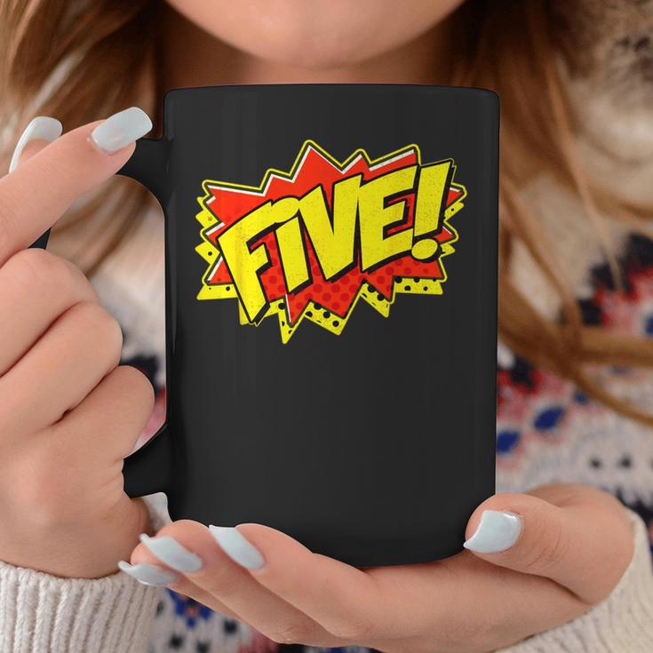Boy Five Superhero Comic Book Hero 5th Birthday Boy 5 Years Graphic Print Coffee Mug Unique Gifts