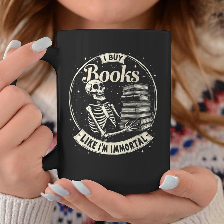 I Buy Books Like I’m Immortal Skeleton Bookworm Gothic Graphic Print Coffee Mug Unique Gifts