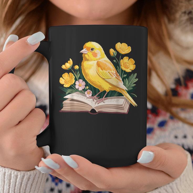 Canary Bird Floral Book Yellow Bird Reading Bookish Teacher Graphic Print Coffee Mug Unique Gifts