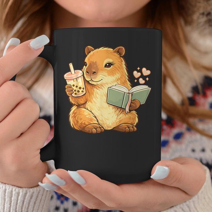 Capybara Reading a Book With Bubble Tea Graphic Print Coffee Mug Unique Gifts