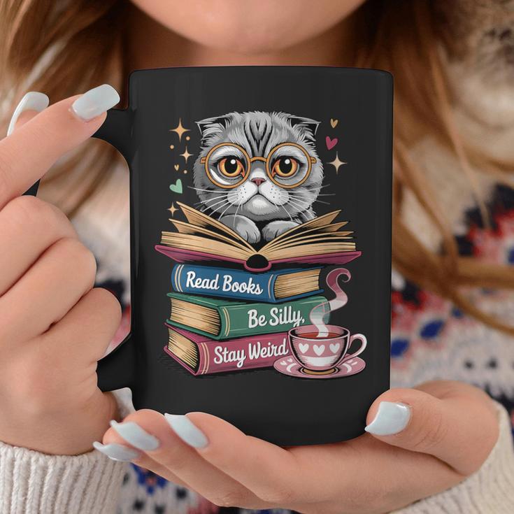 Cat Read Books Be Kind Stay Weird Library Book Lover Graphic Print Coffee Mug Unique Gifts