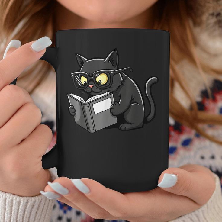 Cat Reading a Book Nerd Kitty Bookworm Graphic Print Coffee Mug Unique Gifts