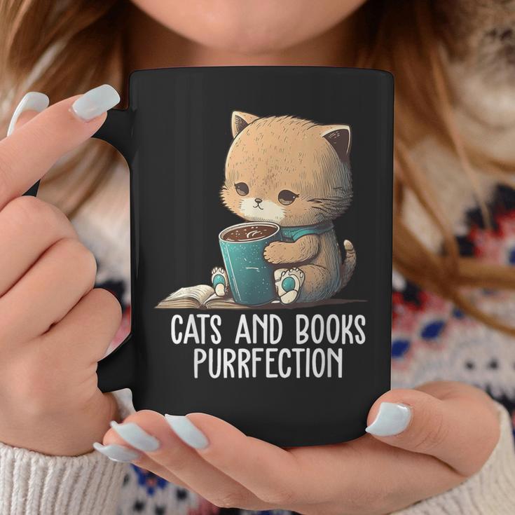 Cats And Books Purrfection Book Lover Book Nerd Librarian Graphic Print Coffee Mug Unique Gifts
