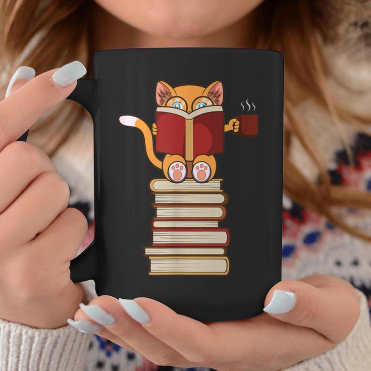 Cats And Reading Books Literature Graphic Print Coffee Mug Unique Gifts