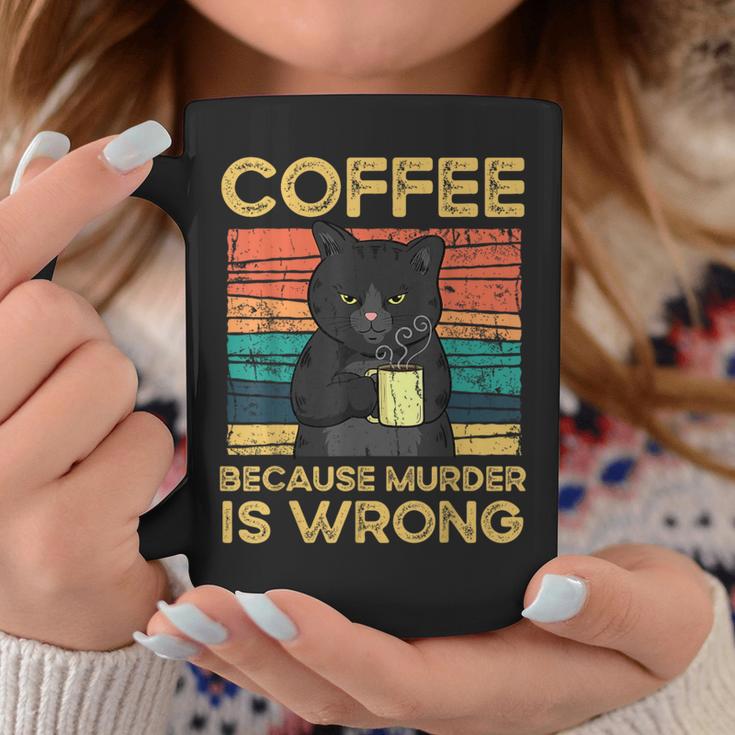 Coffee Because Murder Is Wrong ファニーブラックキャット ビンテージ コーヒーマグ 面白い贈り物