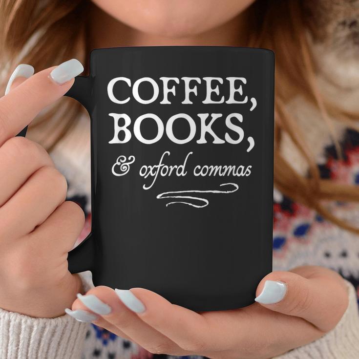 Coffee Books & Oxford Commas Bookworm Grammar Nerd Gift Graphic Print Coffee Mug Unique Gifts