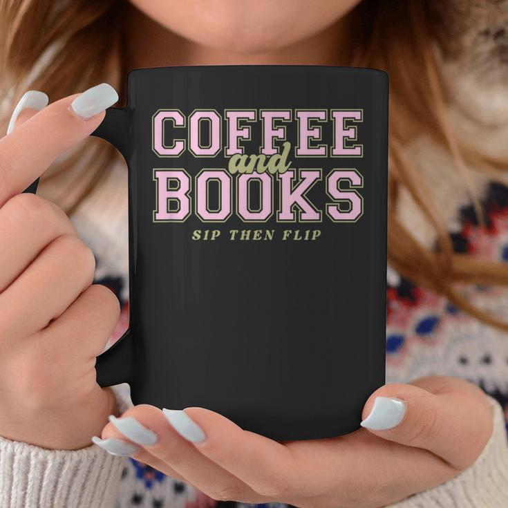 Coffee And Books Sip Then Flip Retro Varsity Reading Graphic Print Coffee Mug Unique Gifts