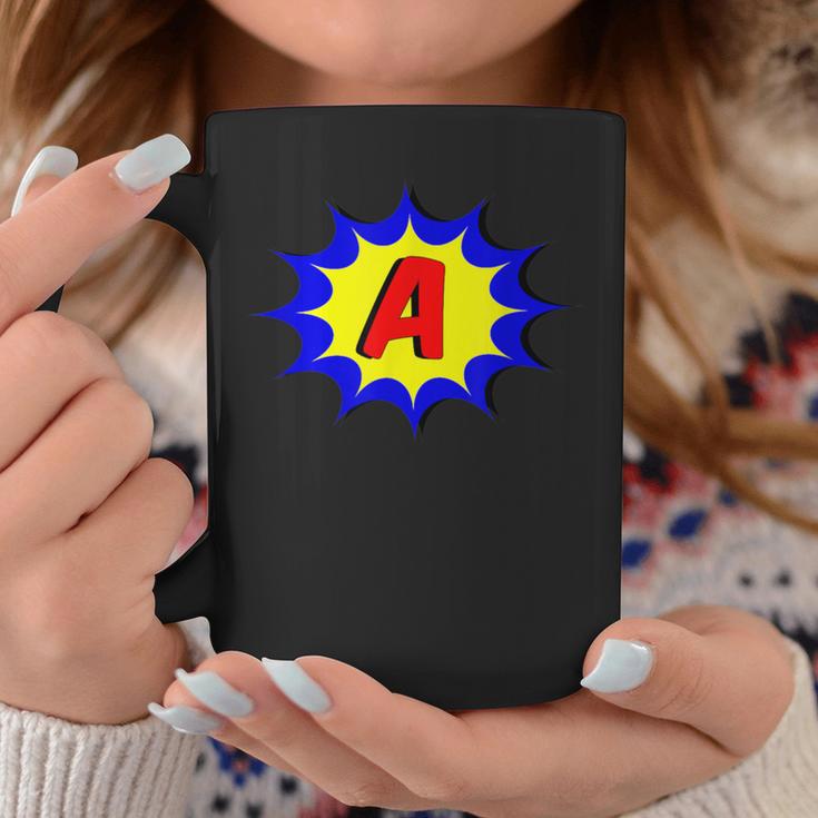 Comic Book Style Monogram Initial Letter A Superhero Graphic Print Coffee Mug Unique Gifts