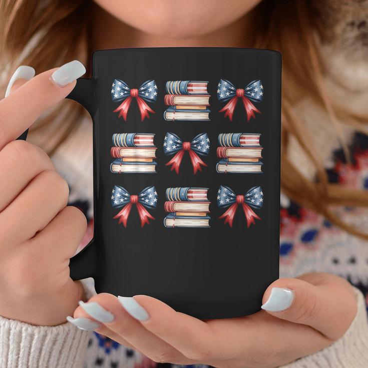 Coquette Bow Book US Flag 4th Of July Librarian Bookworm Graphic Print Coffee Mug Unique Gifts