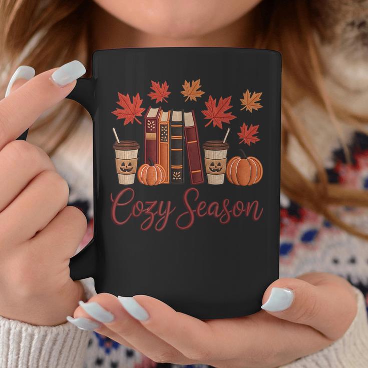 Cozy Season Autumn Leaves Books Pumpkins Fall Halloween Graphic Print Coffee Mug Unique Gifts