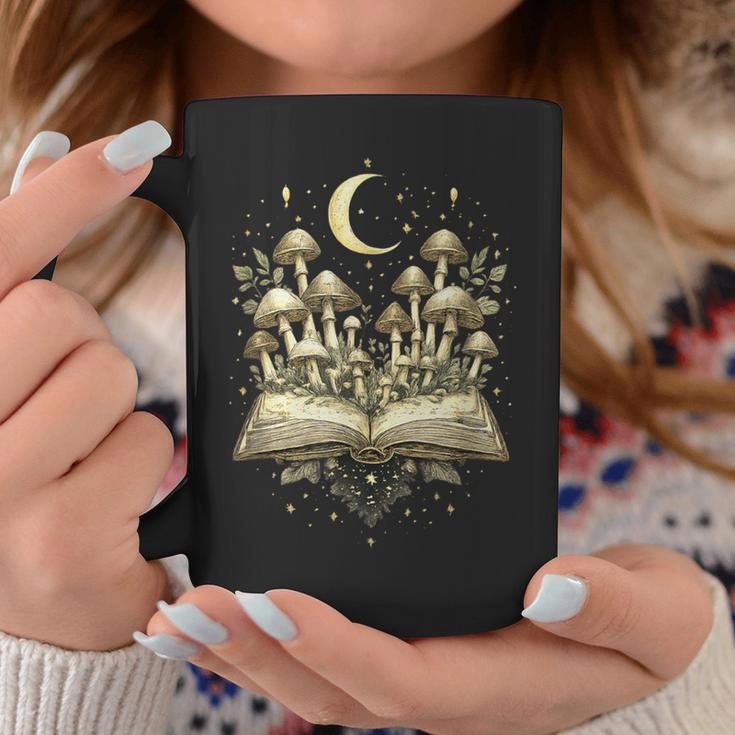 Crescent Mushroom Book Fungi Art Woodland Mystical Night Graphic Print Coffee Mug Unique Gifts