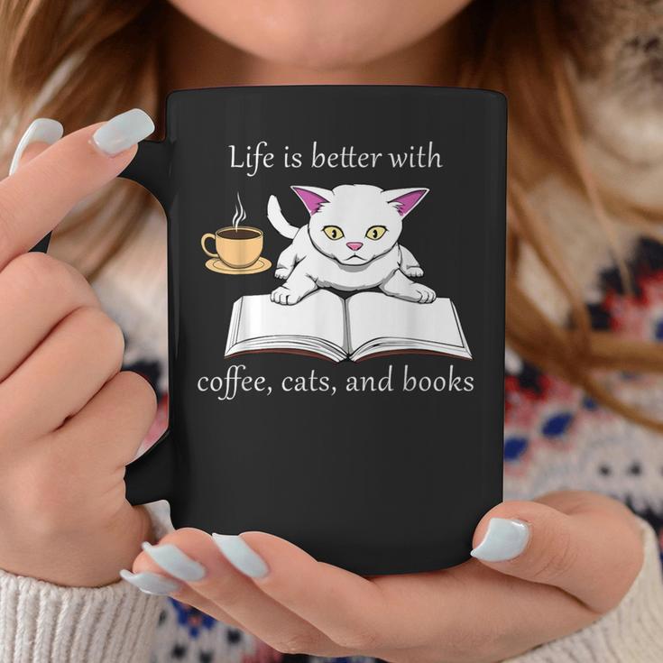 Cute Cat Book Reading Coffee Graphic Print Coffee Mug Unique Gifts