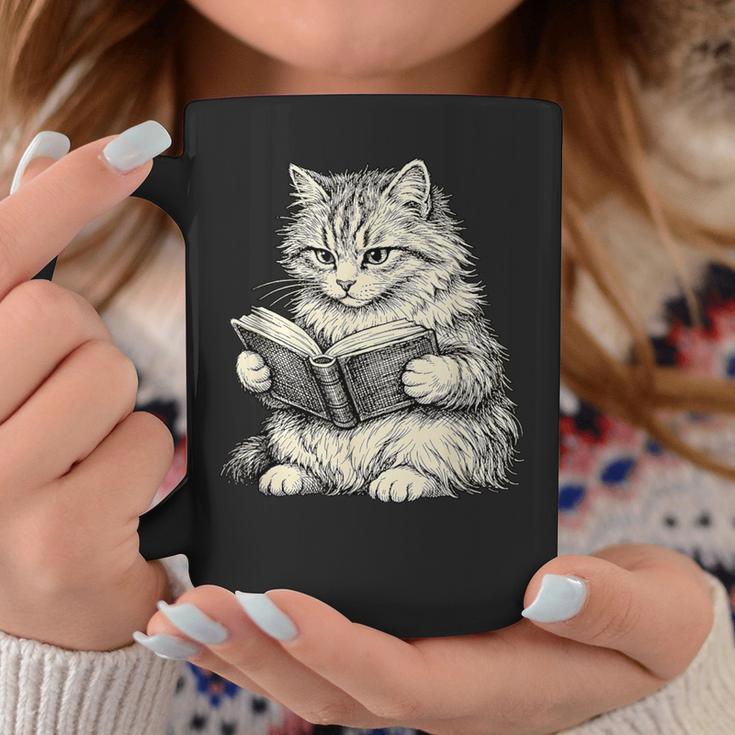 Cute Cat Reading Book Classic Bookworm Animal Pet Lover Graphic Print Coffee Mug Unique Gifts