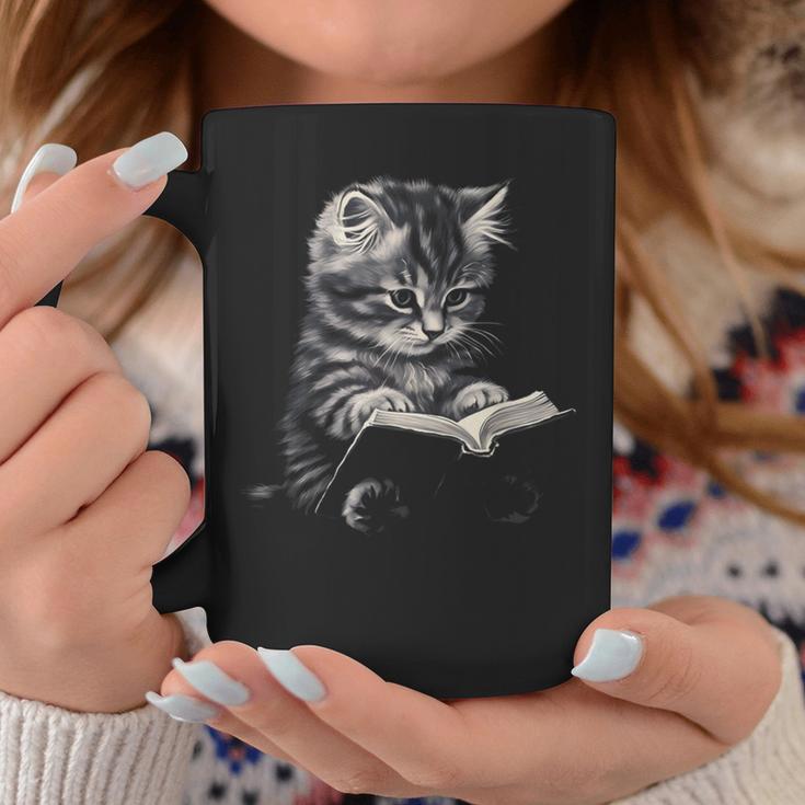 Cute Cat Reading Book Teacher Librarian Cat Lover Book Club Men Women Kids Graphic Print Coffee Mug Unique Gifts
