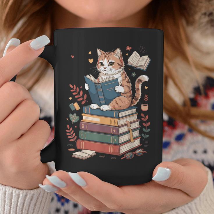 Cute Cat Reading Books With Tea Graphic Print Coffee Mug Unique Gifts