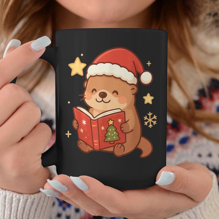 Cute Christmas Book Otter Reading Snowy Holiday Story Graphic Print Coffee Mug Unique Gifts