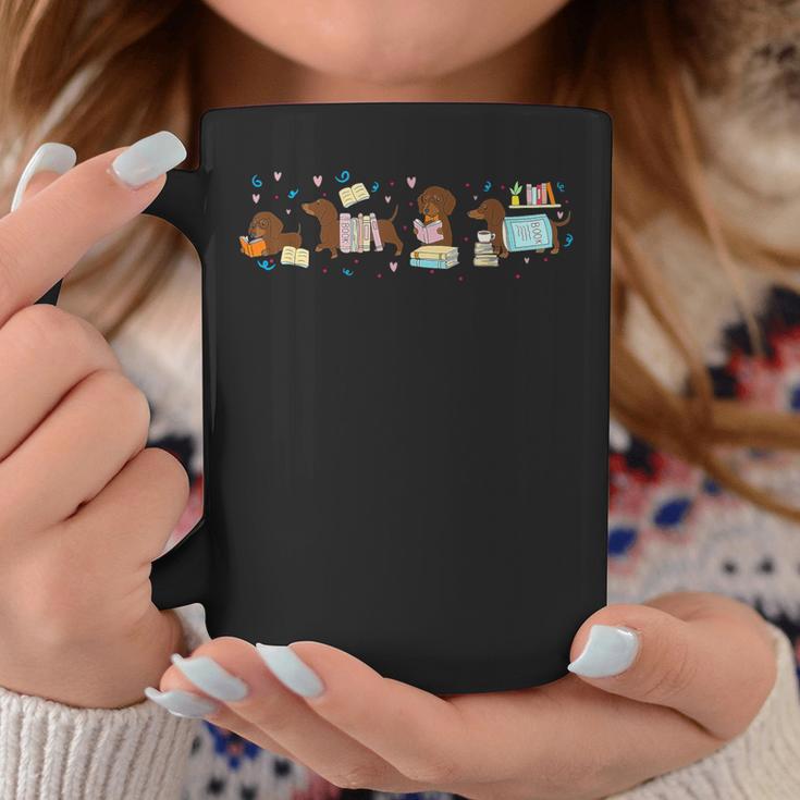 Cute Dachshund Book Reading Wiener Dog Bookish Librarian Graphic Print Coffee Mug Unique Gifts
