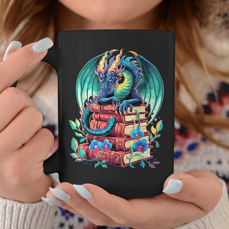 Cute Dragon Books Flower Bookworm Book Lover Graphic Print Coffee Mug Unique Gifts