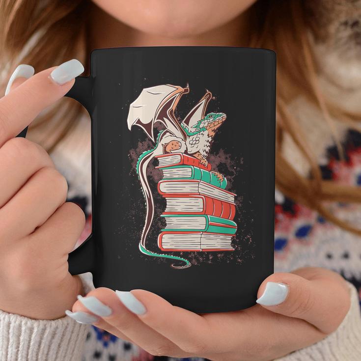 Cute Dragon Reading Cat Books Dragon Graphic Print Coffee Mug Unique Gifts