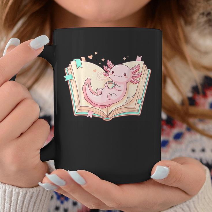 Cute Kawaii Axolotl Book Tea Lover Women Reading Cozy Art Graphic Print Coffee Mug Unique Gifts