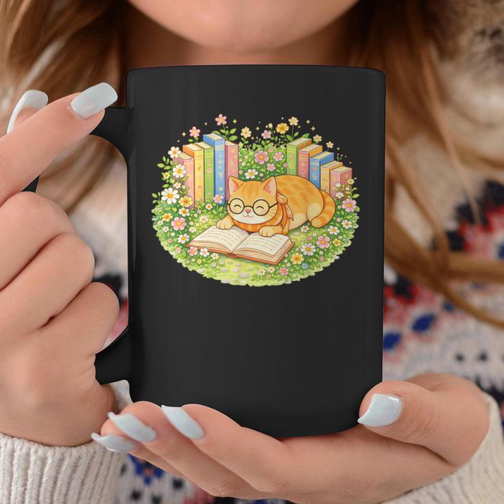 Cute Kawaii Cat Books Flowers Graphic Print Coffee Mug Unique Gifts