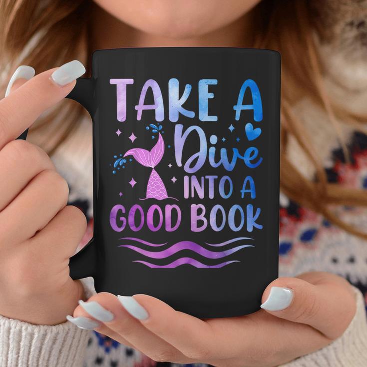 Cute Mermaid Librarian Teacher Dive Into A Good Book Reading Graphic Print Coffee Mug Unique Gifts
