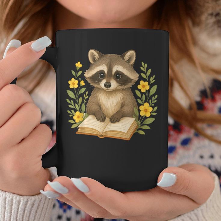 Cute Raccoon Reading Book Flowers Floral Graphic Print Coffee Mug Unique Gifts Cute Raccoon Reading Book Flowers Floral Graphic Print Coffee Mug Unique Gifts