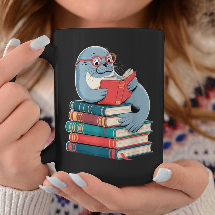 Cute Reading Seal On Books Book Lover Graphic Print Coffee Mug Unique Gifts
