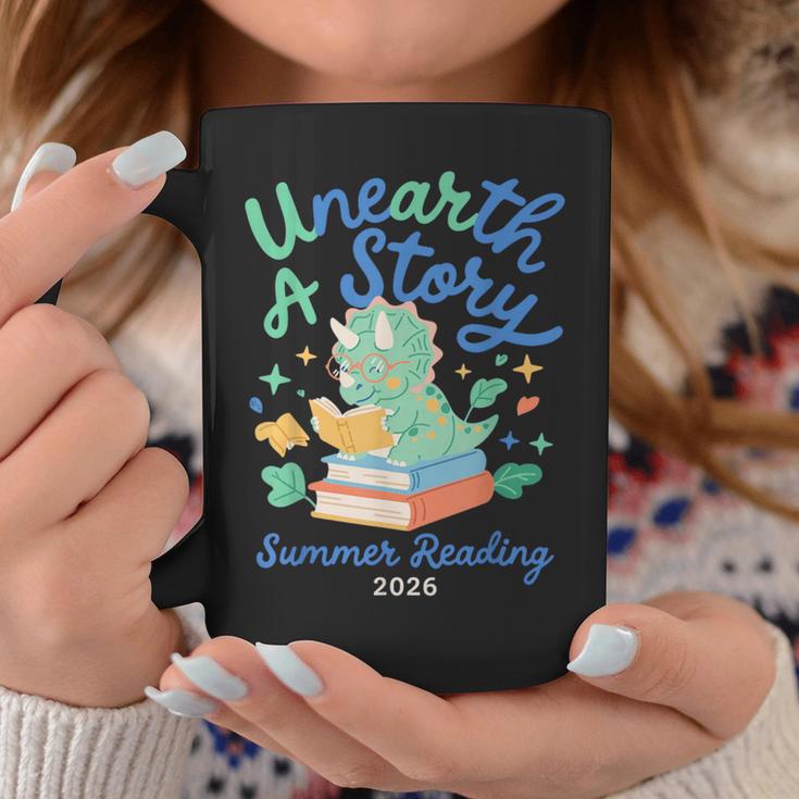 Cute Unearth a Story Triceratops Dinosaur Reading Books Dino Graphic Print Coffee Mug Unique Gifts