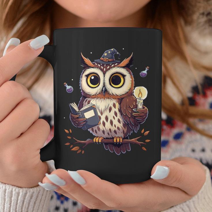 Cute Wizard Owl Reading Book Magic Candle Graphic Print Coffee Mug Unique Gifts