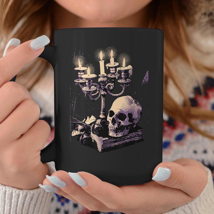 Dark Academia Aesthetic Gothic Book Candle Skull Red Rose Graphic Print Coffee Mug Unique Gifts
