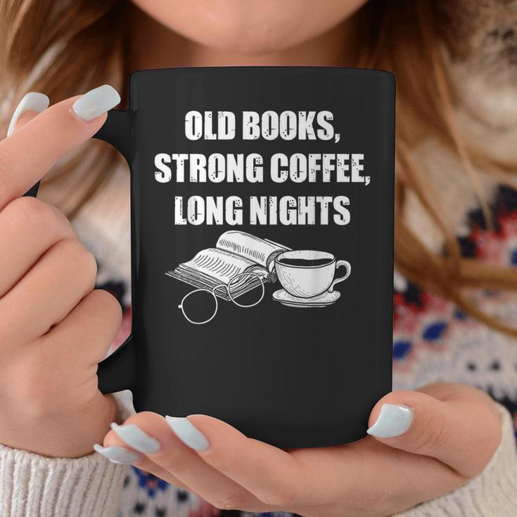 Dark Academia Aesthetic Old Books Strong Coffee Long Nights Graphic Print Coffee Mug Unique Gifts