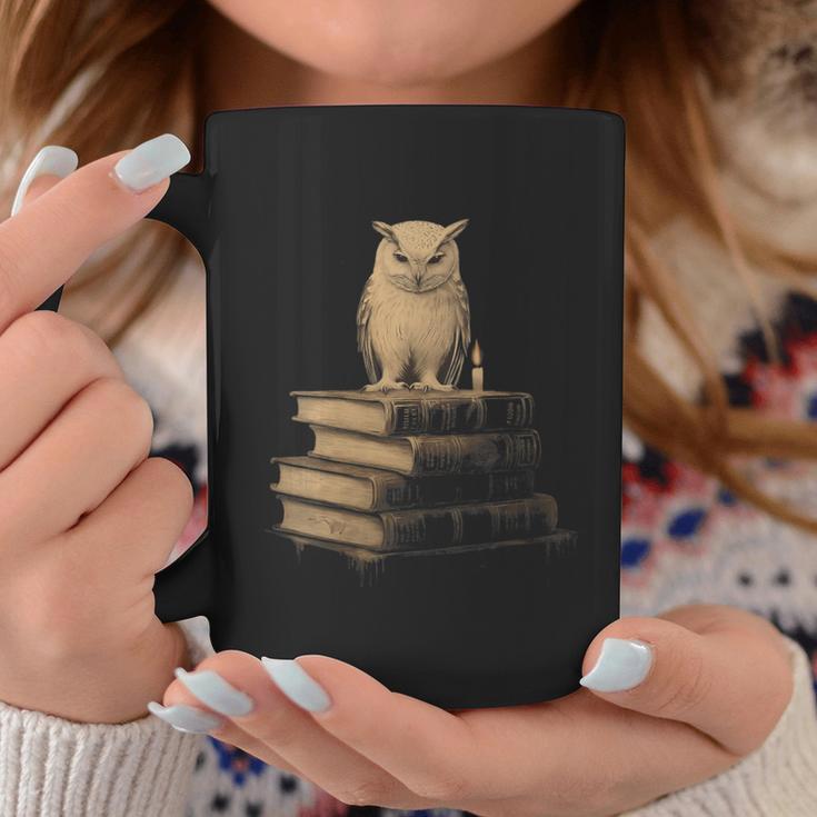 Dark Academia Vintage Owl On Books With Candle Library Graphic Print Coffee Mug Unique Gifts