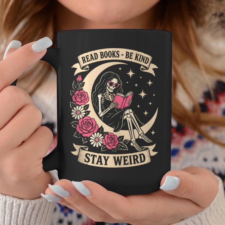 Dark Romance Read Books Be Kind Stay Weird Reading Skeleton Graphic Print Coffee Mug Unique Gifts