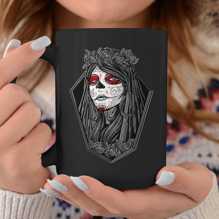Dia De Los Muertos ハロウィン バラ メキシカンシュガースカル 女の子 コーヒーマグ 面白い贈り物