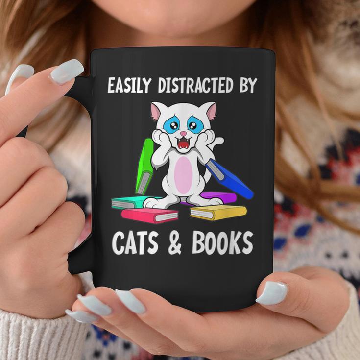 Distracted By Cats Coffee And Books Graphic Print Coffee Mug Unique Gifts