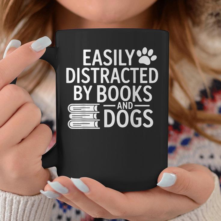 Easily Distracted By Books And Dogs Dog Parent Bibliophile Graphic Print Coffee Mug Unique Gifts