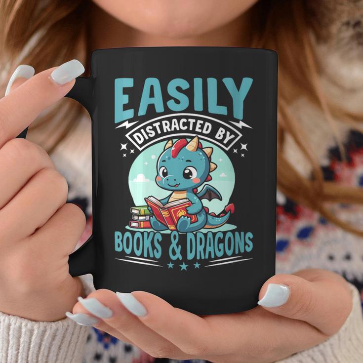 Easily Distracted By Books And Dragons Nerds Graphic Print Coffee Mug Unique Gifts