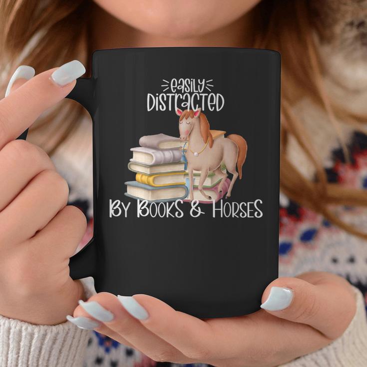 Easily Distracted By Books And Horses Graphic Print Coffee Mug Unique Gifts