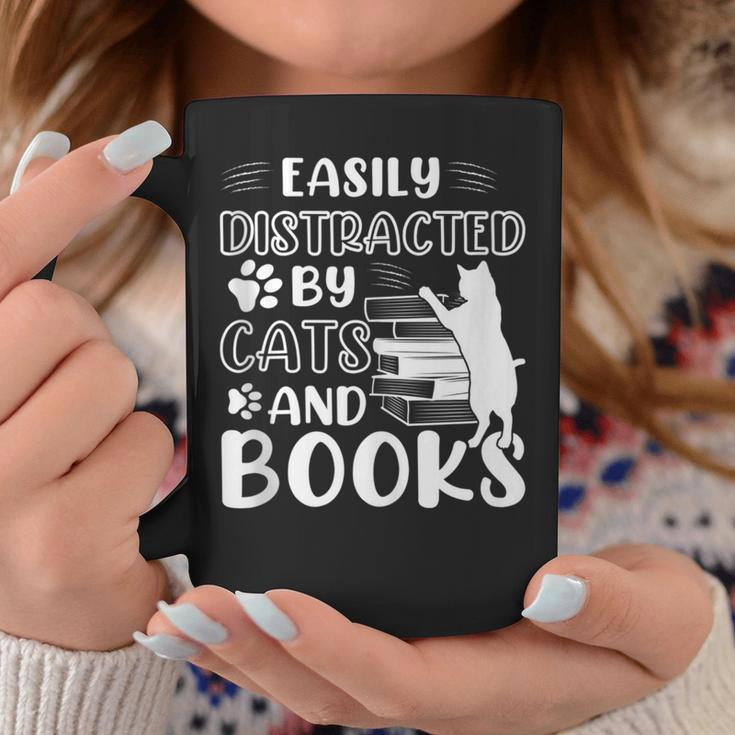 Easily Distracted By Cats And Books Cats & Book Lovers Graphic Print Coffee Mug Unique Gifts