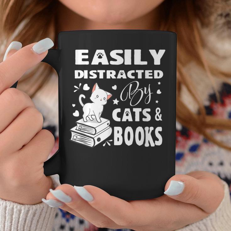 Easily Distracted By Cats And Books Books Cat Book Lover Graphic Print Coffee Mug Unique Gifts
