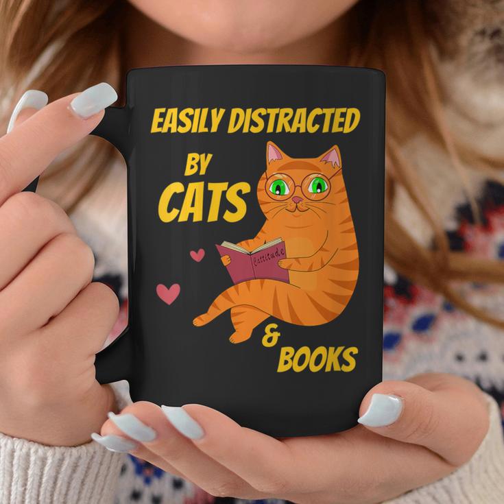 Easily Distracted By Cats And Books For Cat And Book Lover Graphic Print Coffee Mug Unique Gifts