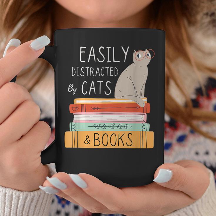 Easily Distracted Cats And Books Cat Lovers For Men Women Kids Graphic Print Coffee Mug Unique Gifts