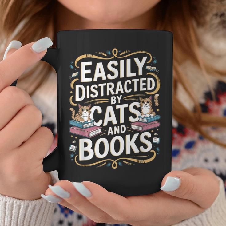 Easily Distracted By Cats And Books Graphic Print Coffee Mug Unique Gifts
