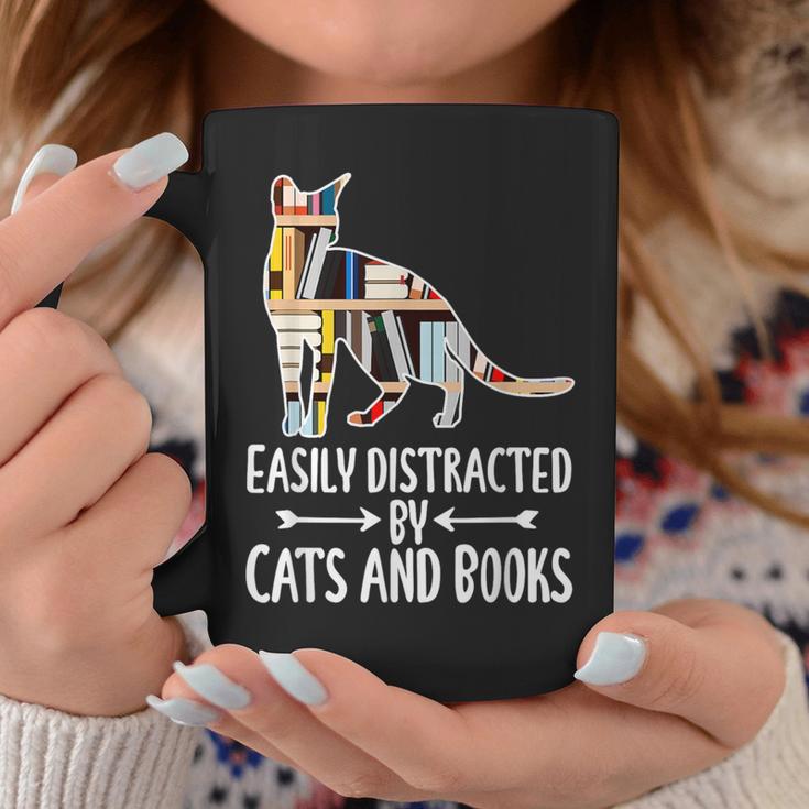 Easily Distracted By Cats And Books Reader Cat Lovers For Men Women Girls Kids Graphic Print Coffee Mug Unique Gifts