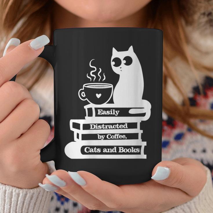 Easily Distracted Cats Coffee And Books Graphic Print Coffee Mug Unique Gifts