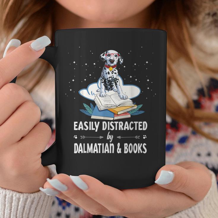 Easily Distracted By Dalmatian And Books Dog & Book Lover For Men Women Kids Graphic Print Coffee Mug Unique Gifts