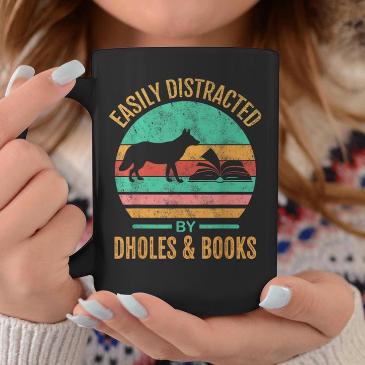 Easily Distracted By Dholes & Books Retro Wild Dogs Lover Graphic Print Coffee Mug Unique Gifts