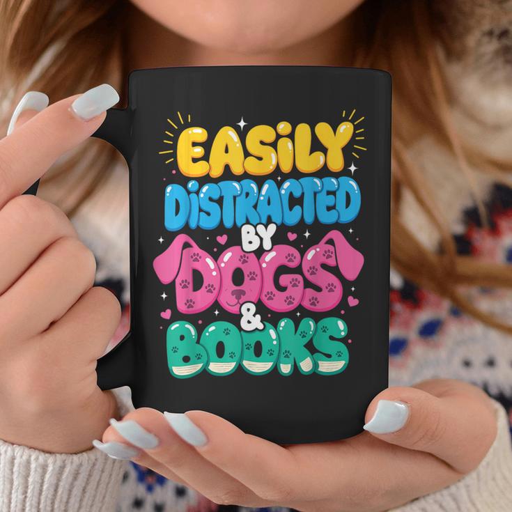 Easily Distracted By Dogs & Books Kawaii Dog & Book Lover Graphic Print Coffee Mug Unique Gifts