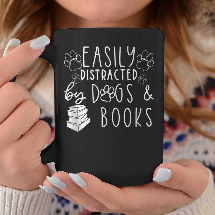 Easily Distracted By Dogs & Books Lover Reading Graphic Print Coffee Mug Unique Gifts